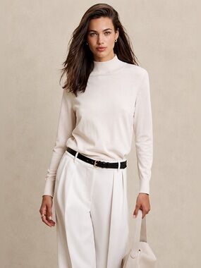 Banana Republic 100% Merino Wool Mock Neck Sweater – Cream/Ivory Size S